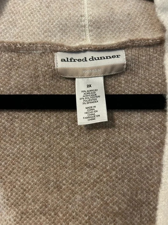 Alfred Dunner Cream and Brown Open-Front Striped Cardigan - Picture 2 of 3